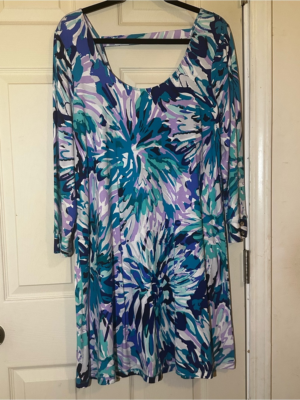 Lilly Pulitzer Capri Teal and Purple Floral Long Sleeve Dress